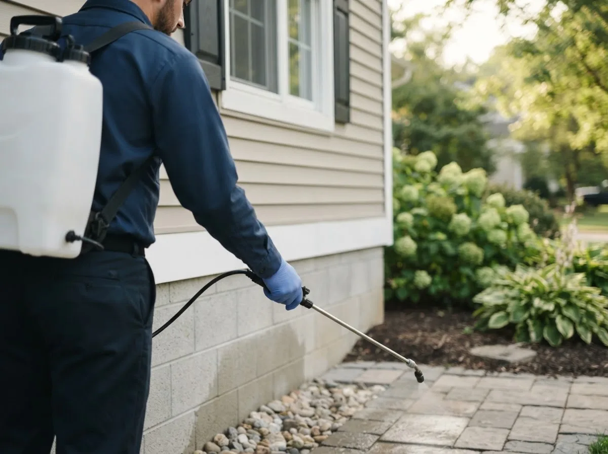 Pest control technician inspecting a home in Kerrick, TX